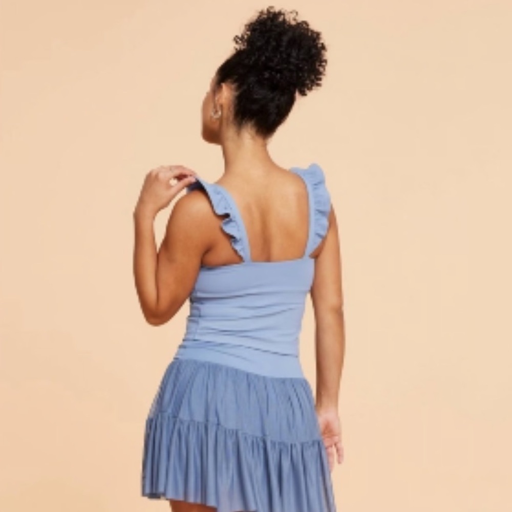 Blogilates Women’s Ruffle Tank Top Troposphere (blue) NWT - Picture 2 of 6